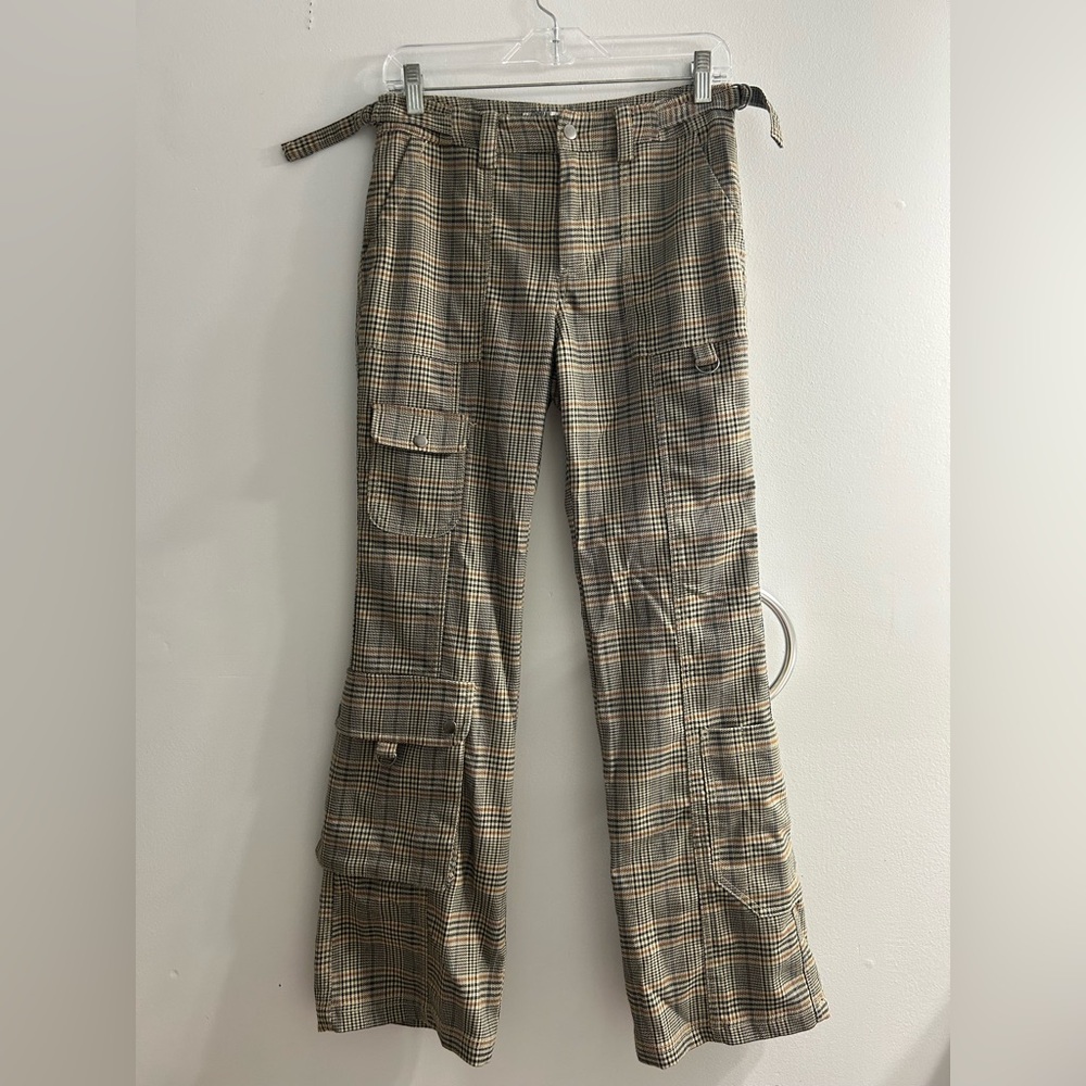 Urban outfitters plaid flare cargo utility pants